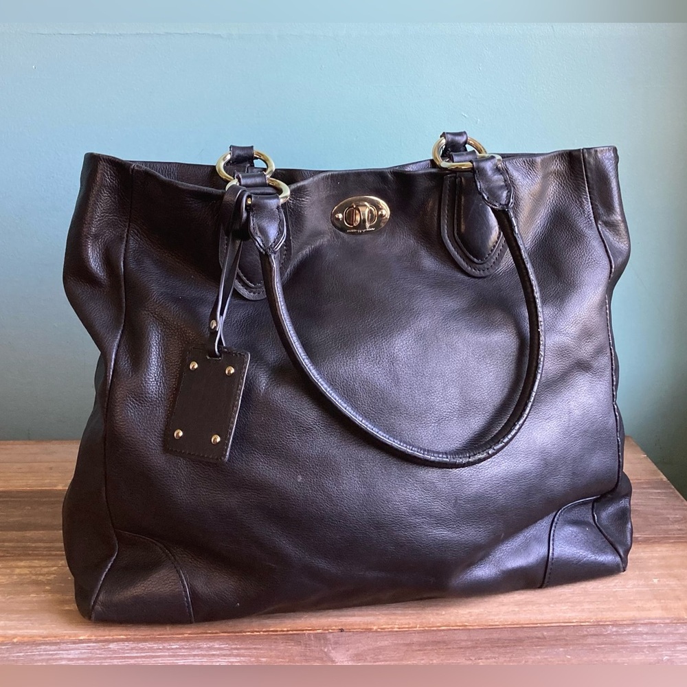 Guess by Marciano Black Leather Tote with Gold Hardware